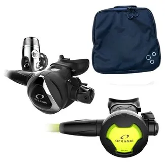 Oceanic Delta 5 EDX (Din) Black with Alpha 10 Octo and Reg. Bag